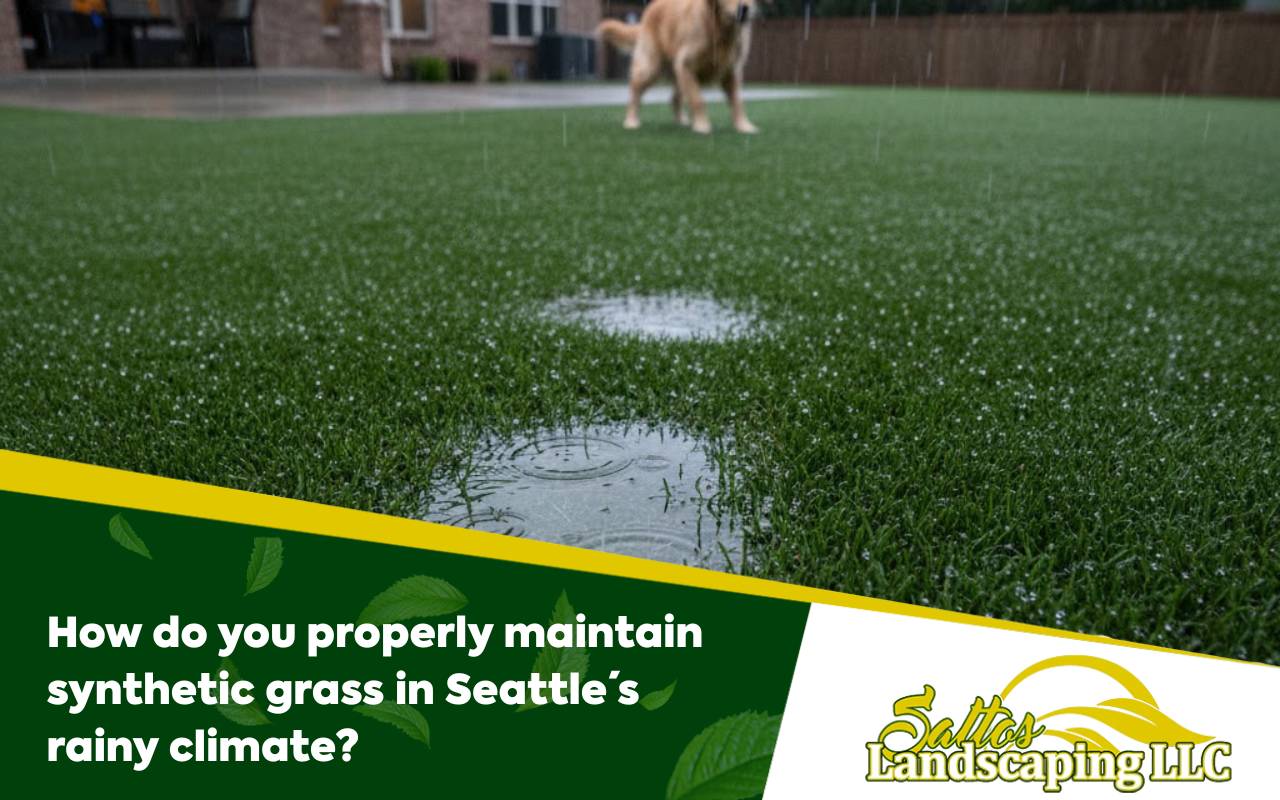 How do you properly maintain synthetic grass in Seattle’s rainy climate?